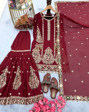 Designer Party Wear Look Top Plazzo & Dupatta Set