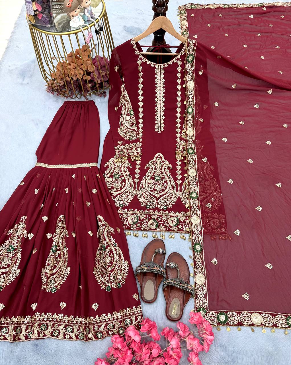 Designer Party Wear Look Top Plazzo & Dupatta Set