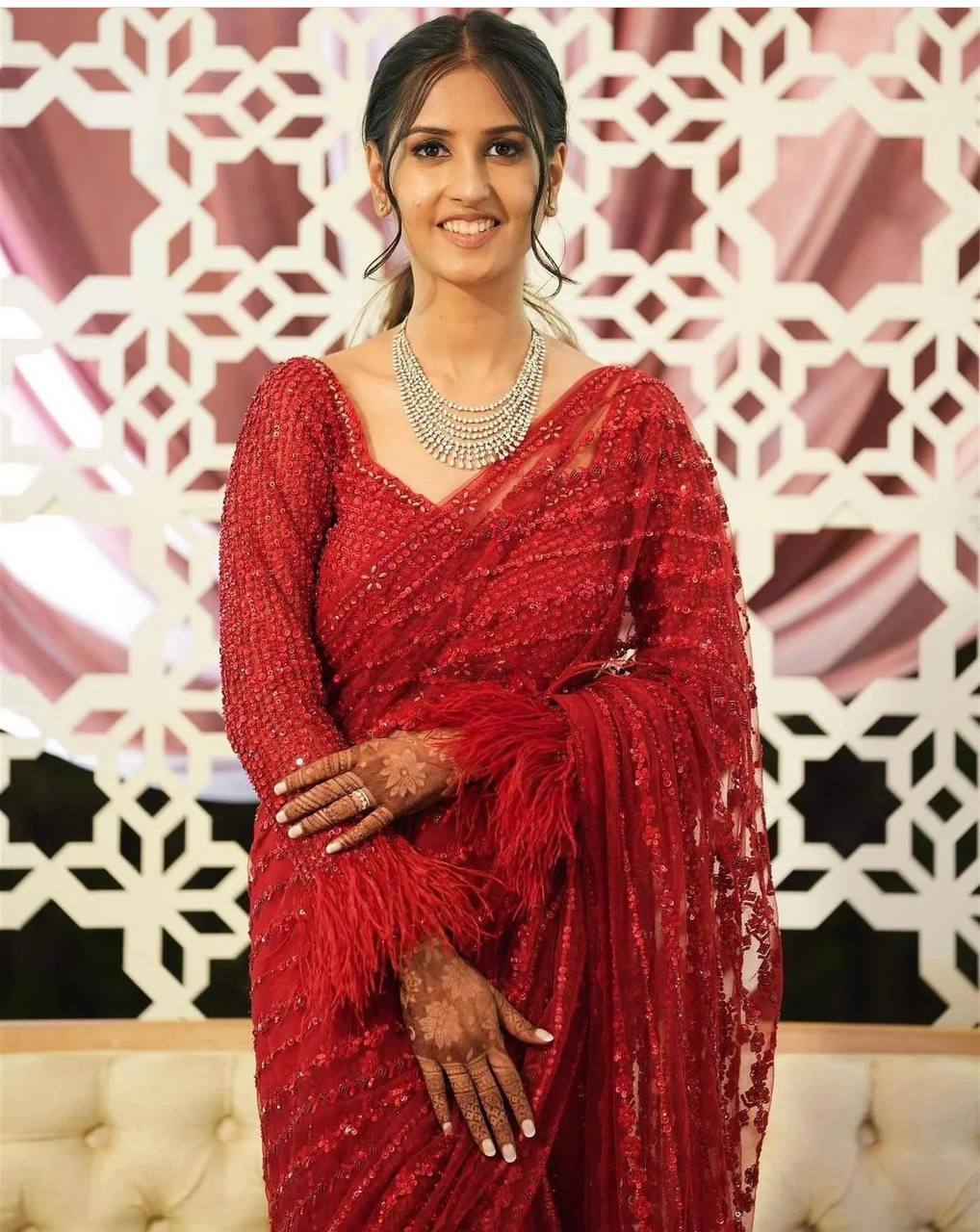 Beautiful Party Wear Saree With Sequence & Thread Work