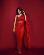 Beautiful Party Wear Saree With Sequence & Thread Work