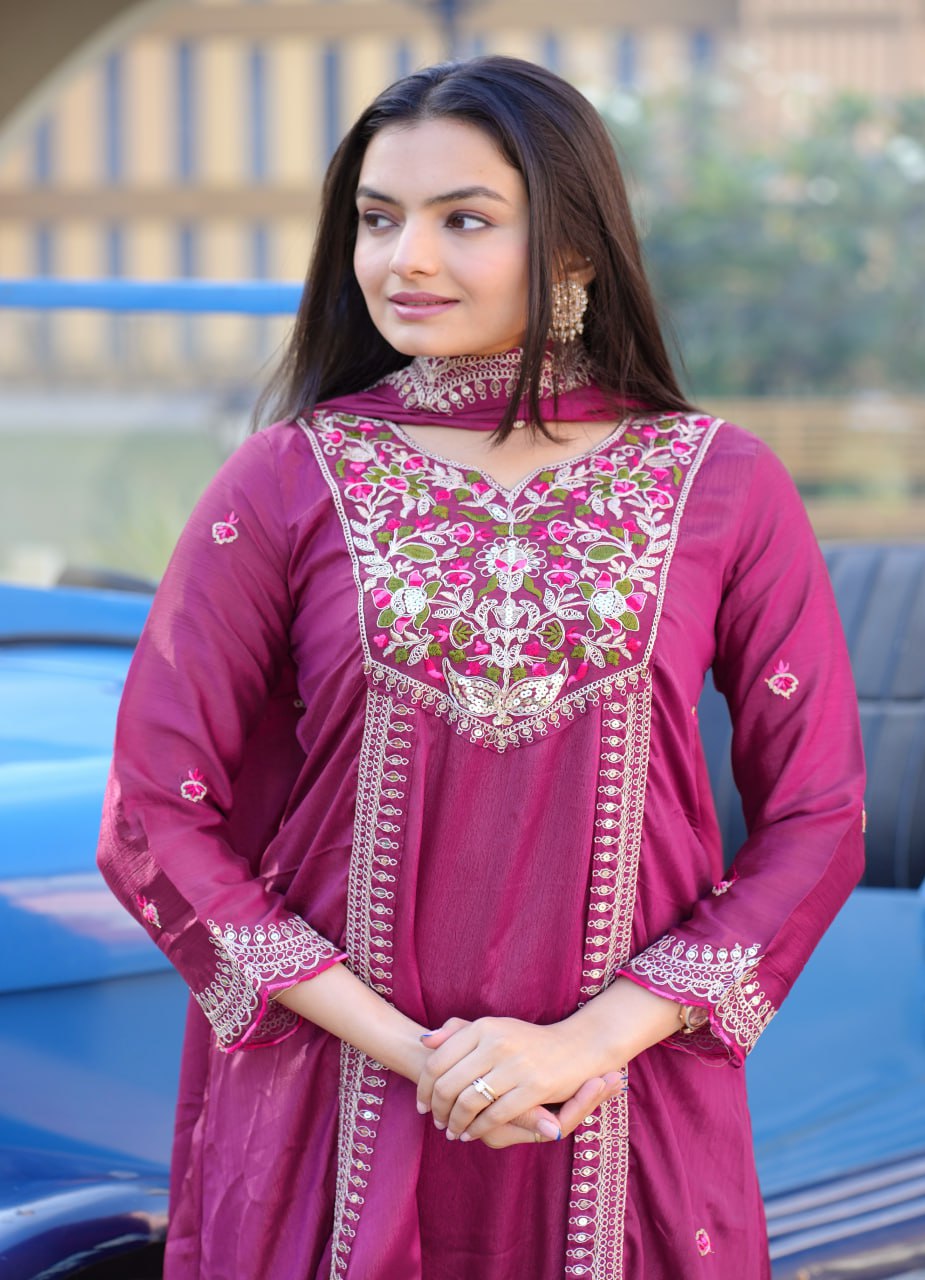 Designer Party Wear Gown With Coding Sequence Embroidered Work