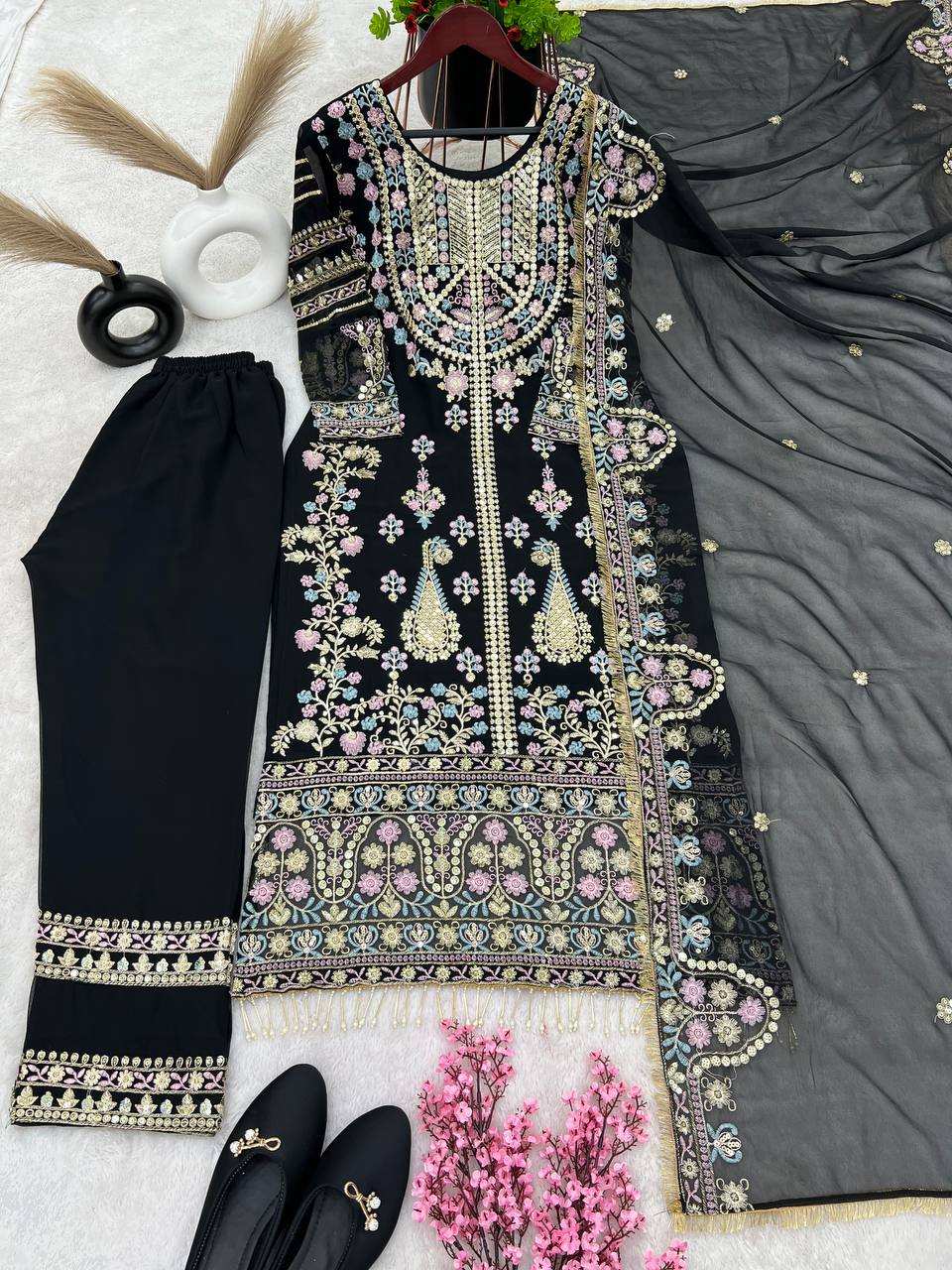 Fancy Top-Bottom And Dupatta With Heavy Embroidery Sequence Work