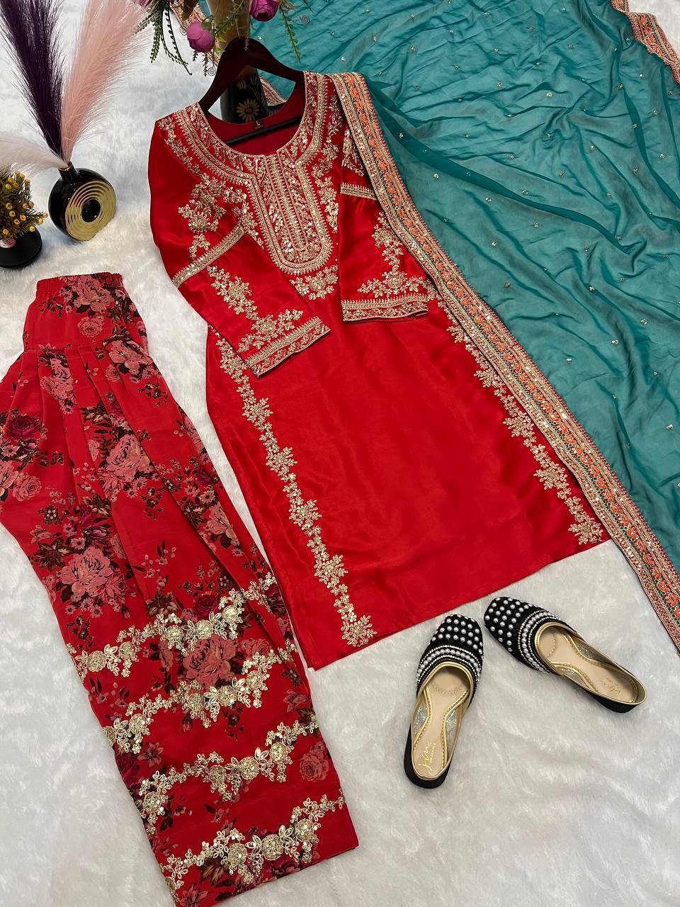 Designer Party Wear Look Top With Bottom And Dupatta