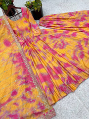 Fancy Gown And Dupatta Set With Embroidery Sequence Work