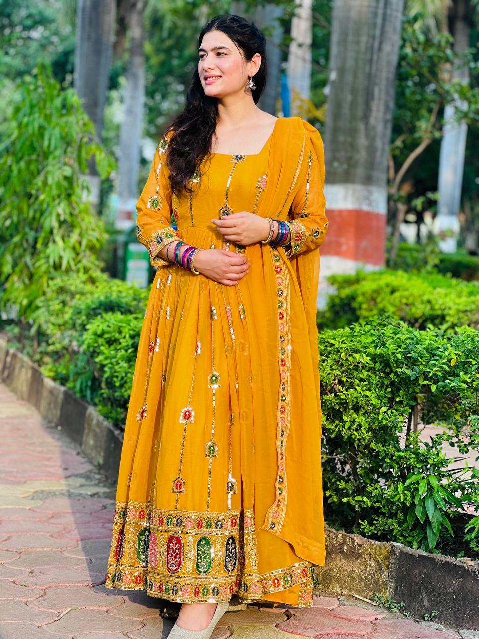 Designer Anarkali Gown And Pent With Dupatta In New Fancy Style