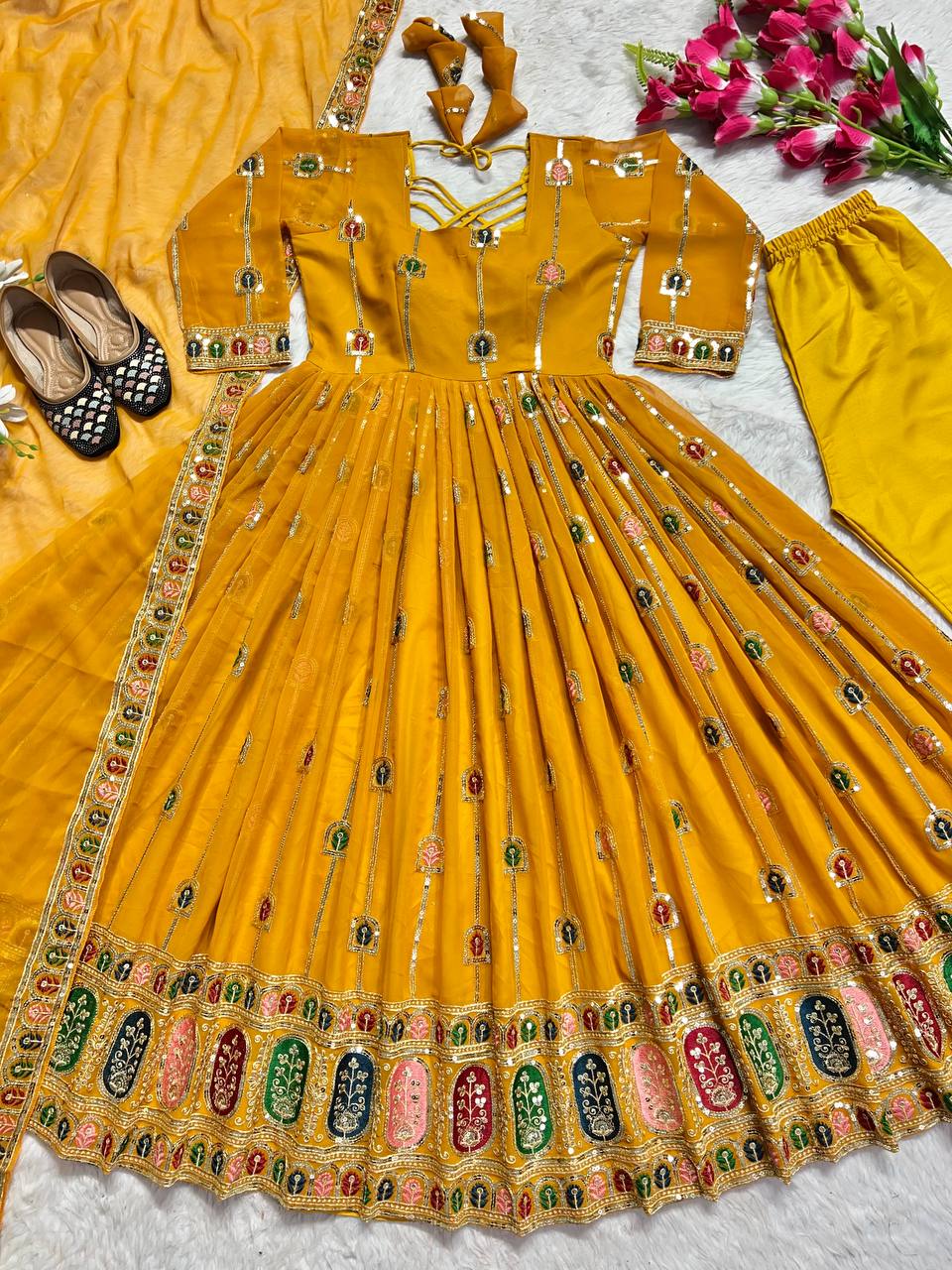 Designer Anarkali Gown And Pent With Dupatta In New Fancy Style
