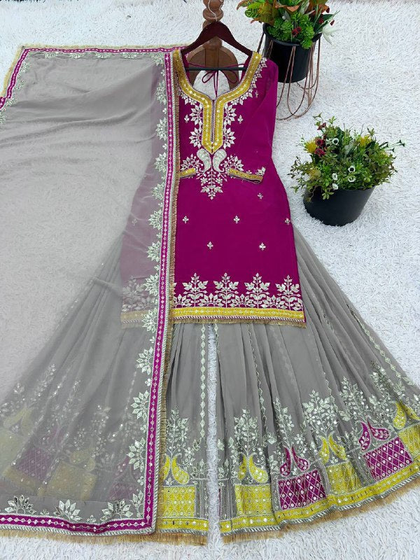 Designer Party Wear Look Top-Plazzo And Dupatta With Heavy Embroidery Work