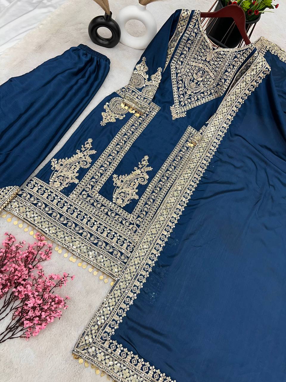Beautiful Top-Bottom And Dupatta With Heavy Embroidery Coding Dori-Sequence Work