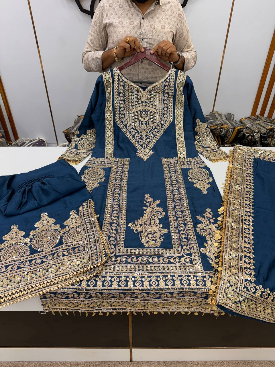 Beautiful Top-Bottom And Dupatta With Heavy Embroidery Coding Dori-Sequence Work