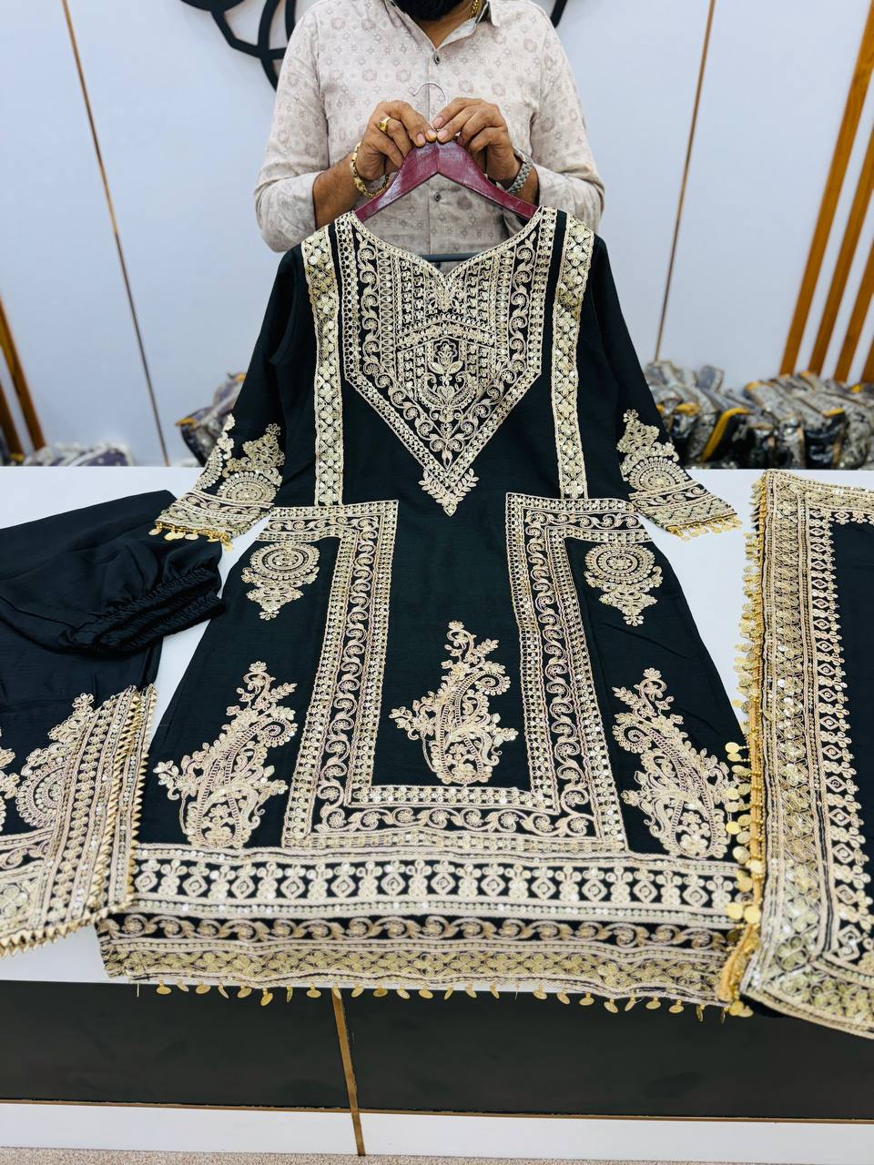 Beautiful Top-Bottom And Dupatta With Heavy Embroidery Coding Dori-Sequence Work