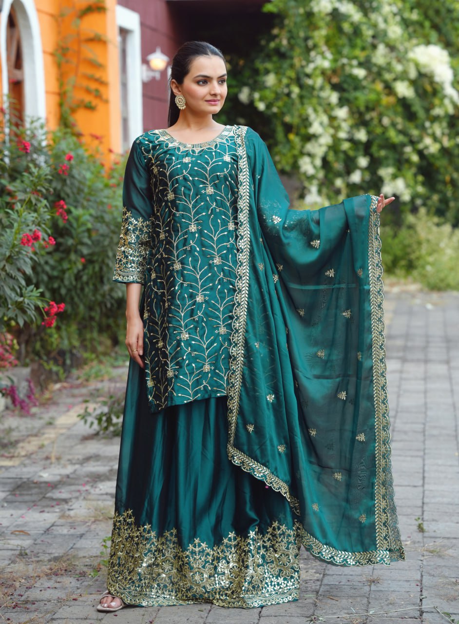 Designer Embroidered Rangoli Suit With Sequence Embroidered Work
