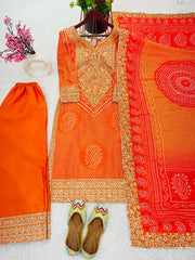 Fancy Top-Bottom And Dupatta With Digital Print And Embroidery Sequence Work