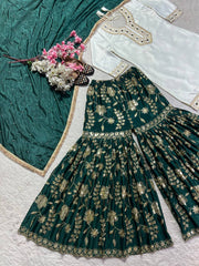 Designer Party Wear Top Sharara With Hand Paper Mirror Work
