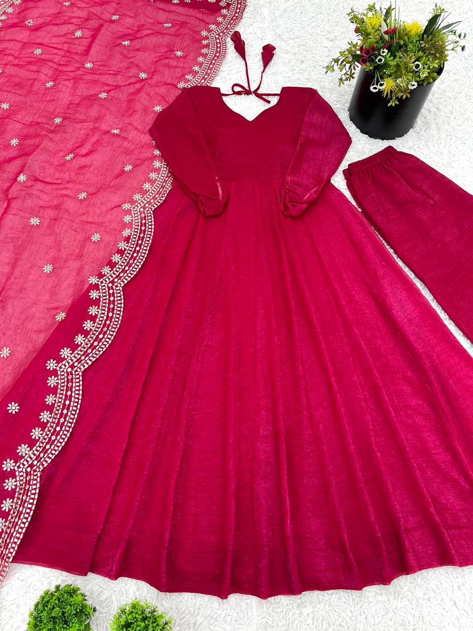 Designer Party Wear Look Gown-Dupatta With Embroidery Sequence Work