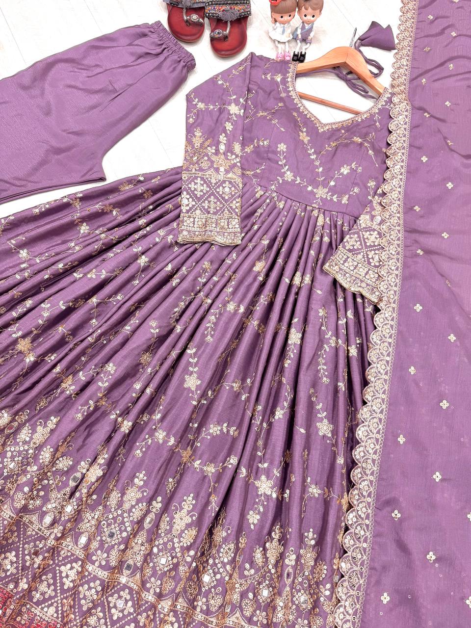 Designer Party Wear Look Fancy Anarkali Gown, Dupatta & Bottom Set