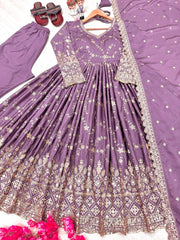 Designer Party Wear Look Fancy Anarkali Gown, Dupatta & Bottom Set