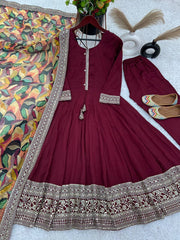 Designer Party Wear Look Heavy Embroidery Sequence Work Gown With Dupatta