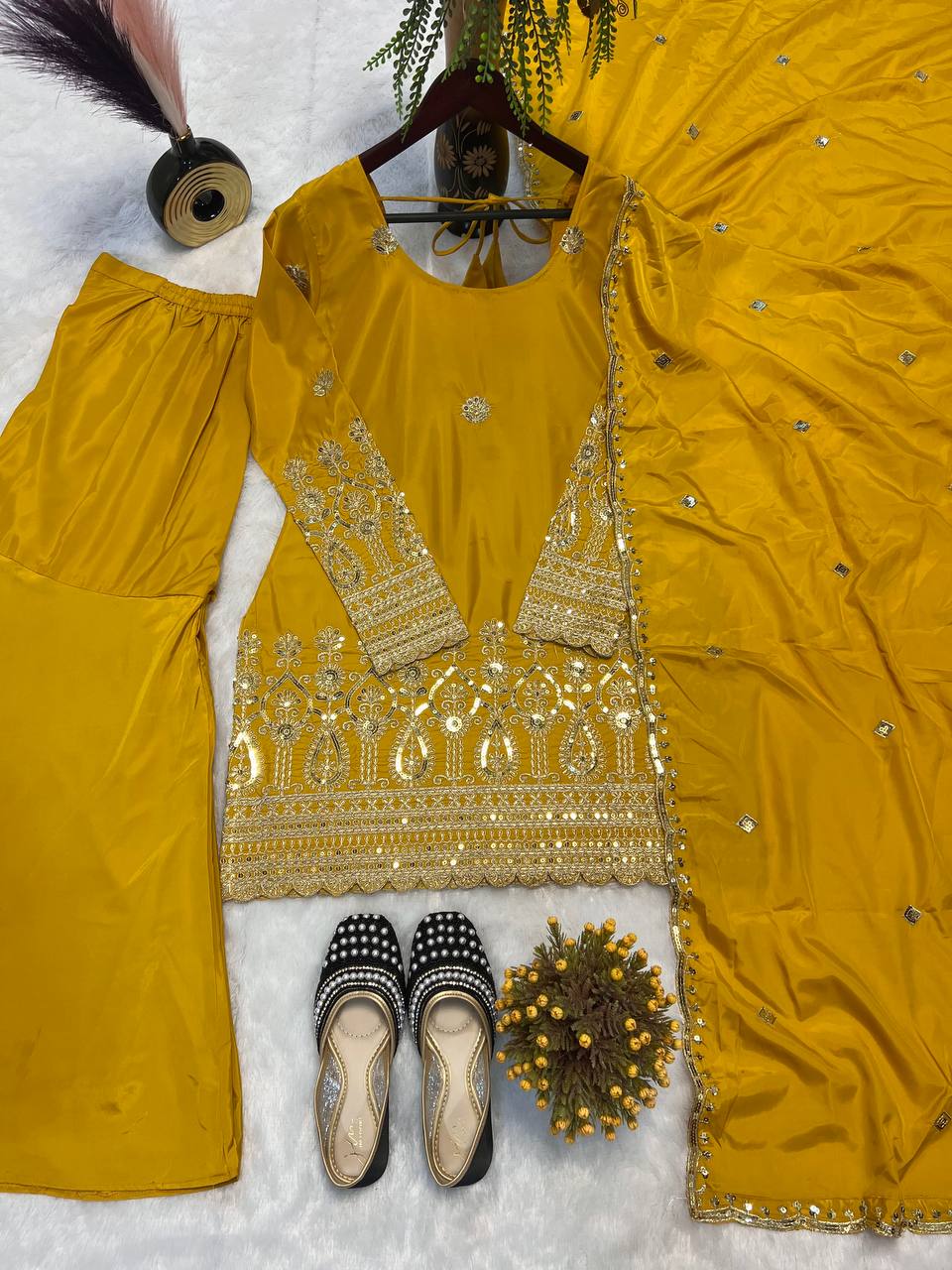 Party Wear Beautiful Top Bottom And Dupatta With Embroidery Sequence Work