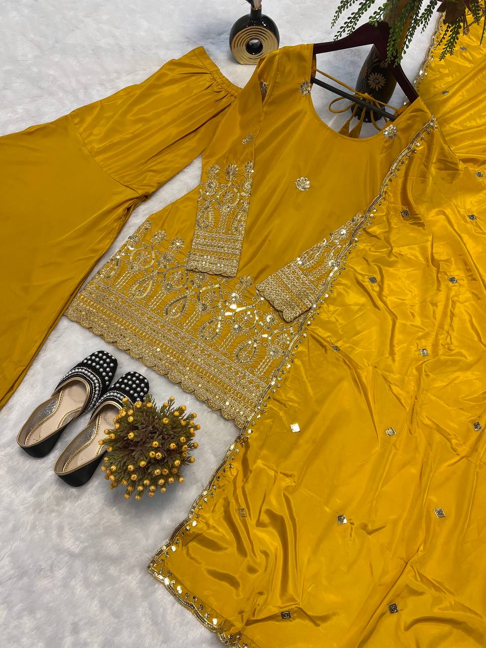 Party Wear Beautiful Top Bottom And Dupatta With Embroidery Sequence Work