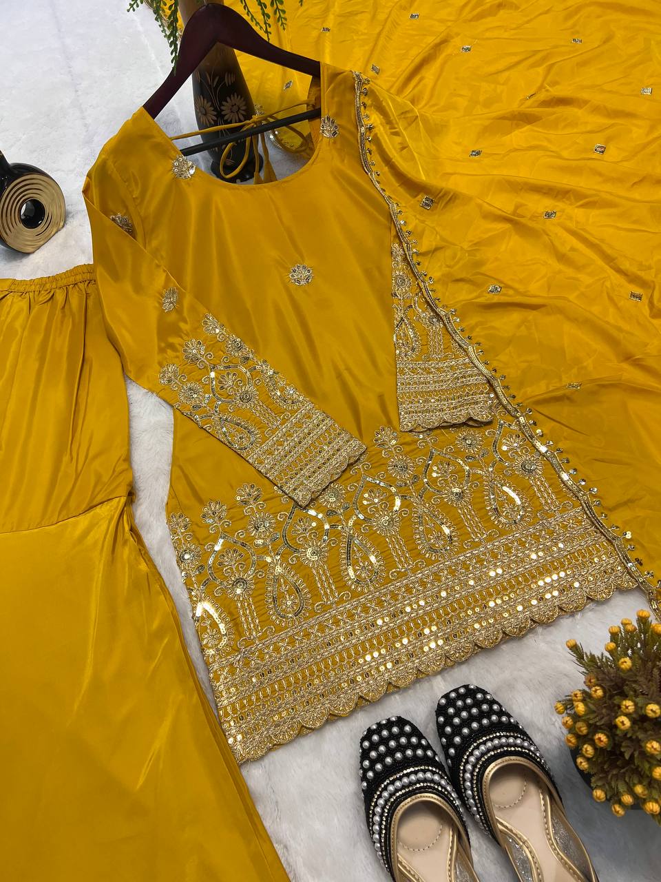 Party Wear Beautiful Top Bottom And Dupatta With Embroidery Sequence Work