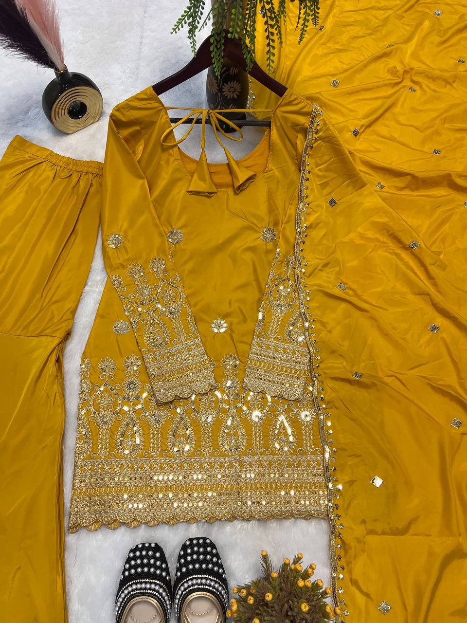 Party Wear Beautiful Top Bottom And Dupatta With Embroidery Sequence Work