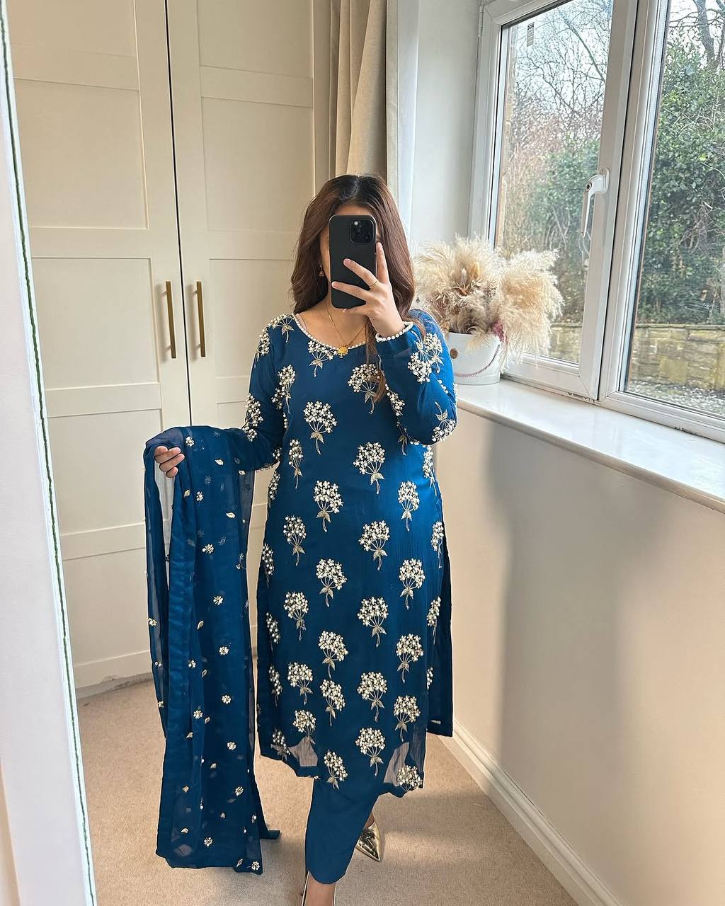 Designer Long Top , Pant And Dupatta In Fancy Style