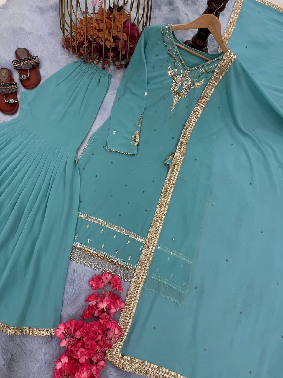 Designer Party Wear Top Plazzo & Dupatta Set