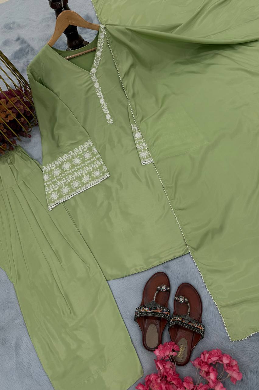 Designer Party Wear Look Top With Plazzo And Dupatta