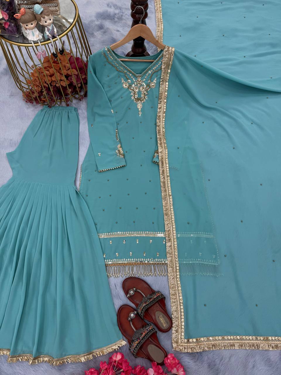 Designer Party Wear Look Top Plazzo & Dupatta