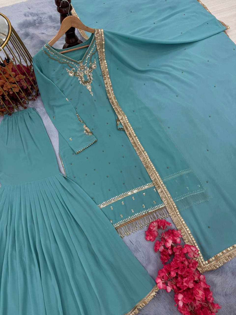 Designer Party Wear Top Plazzo & Dupatta Set