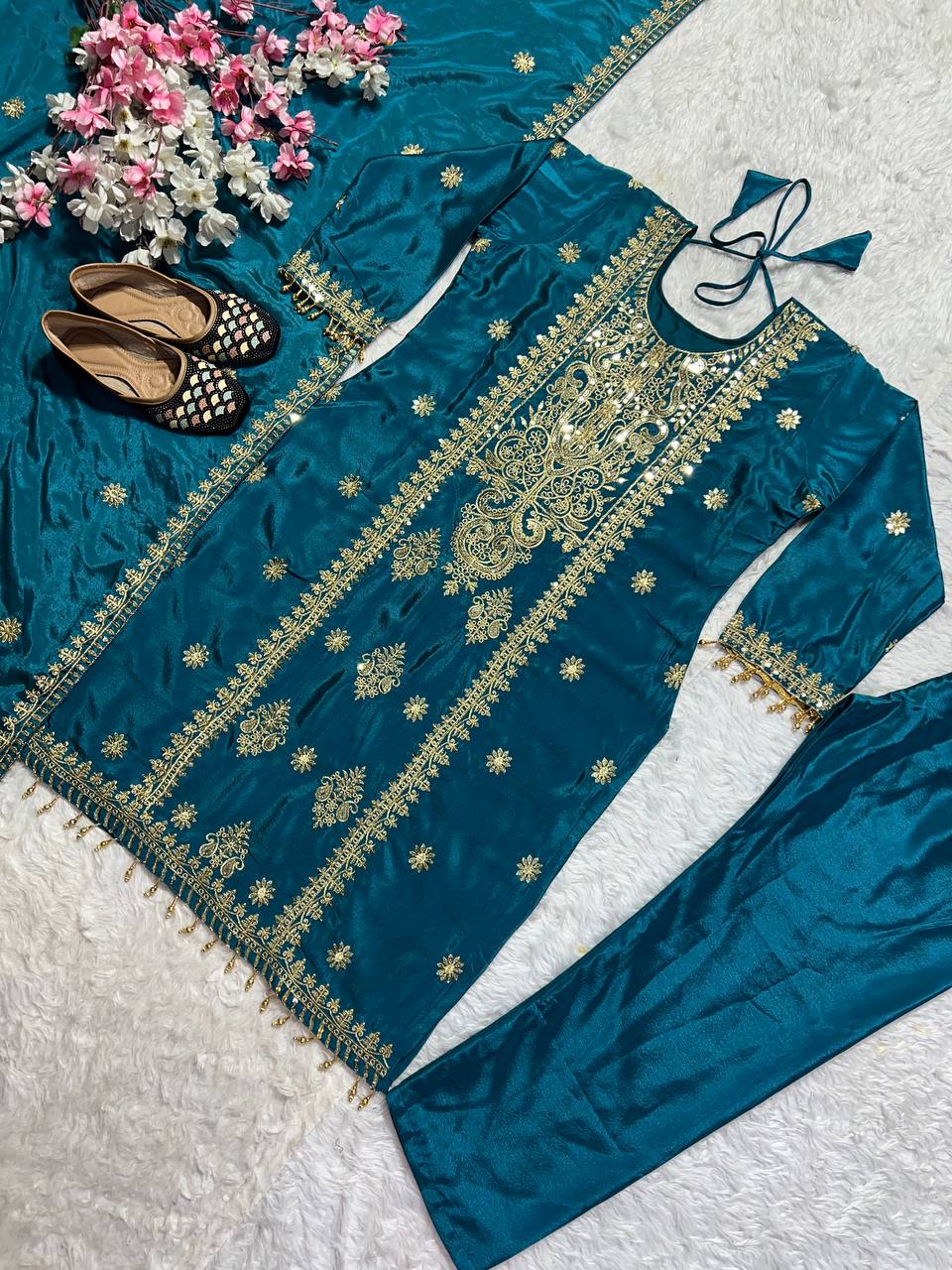 Designer Party Wear Look Top-Pent And Dupatta With Heavy Embroidery Work