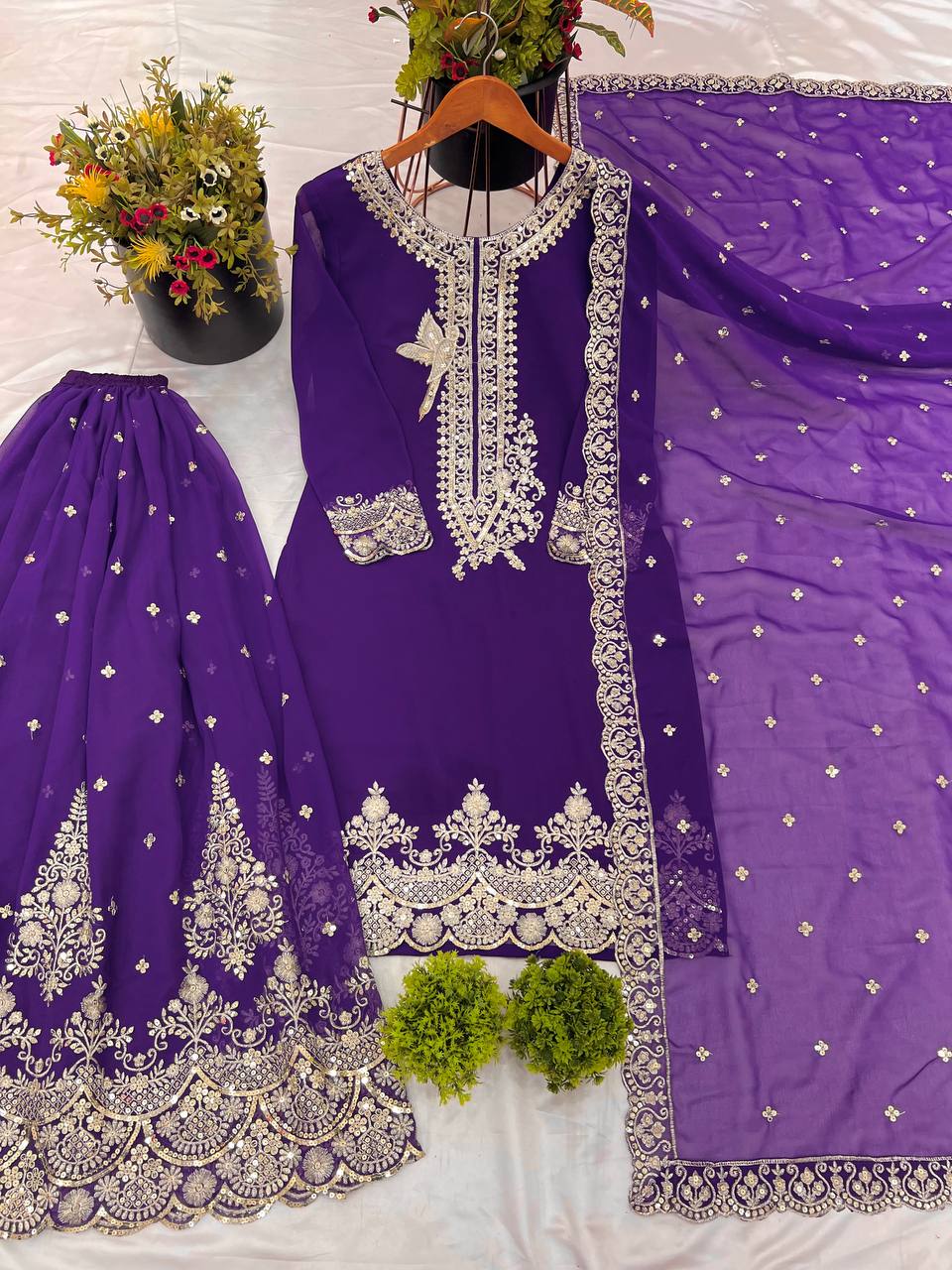 Beautiful Top-sharara And Dupatta With Heavy Embroidery Sequence Work