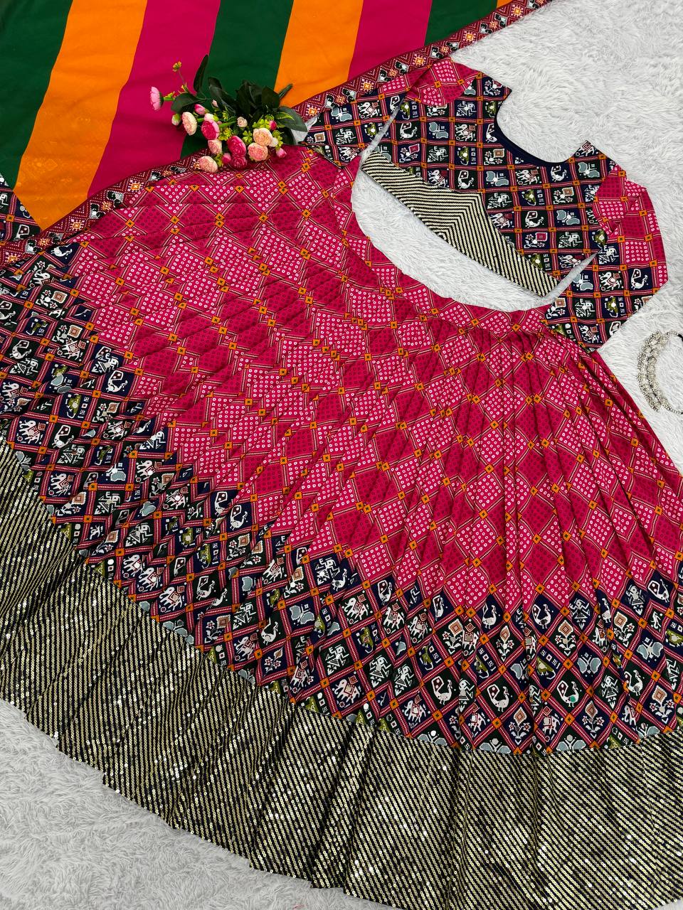 Beautiful Lehenga Choli With Fancy Digital Print With Embroidery Sequence Work