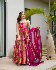 Party Wear Look Beautiful Anarkali Gown And Dupatta