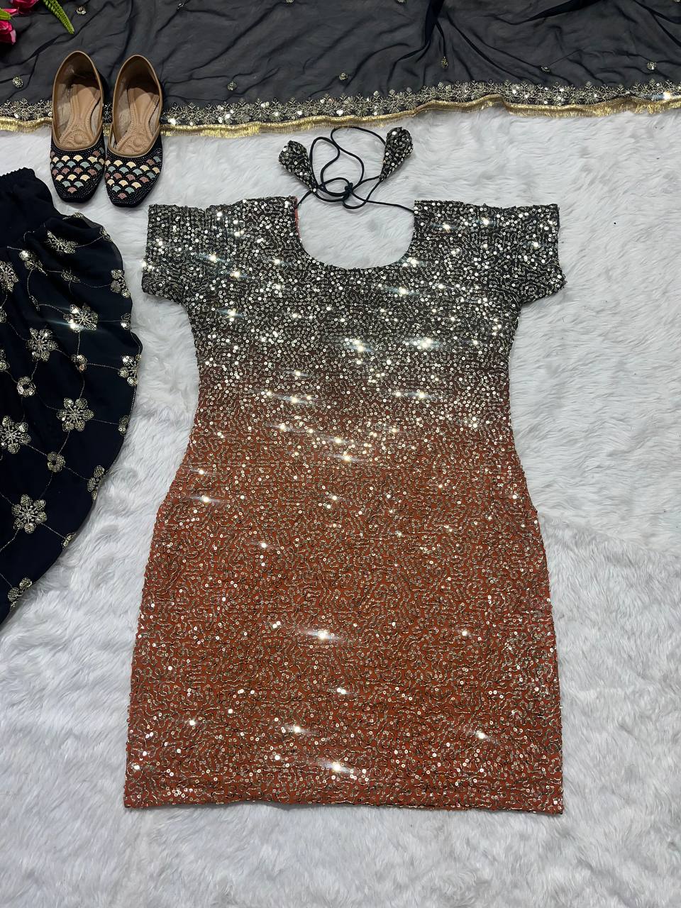 Designer Party Wear Look Top ,Dhoti Salwar And Dupatta