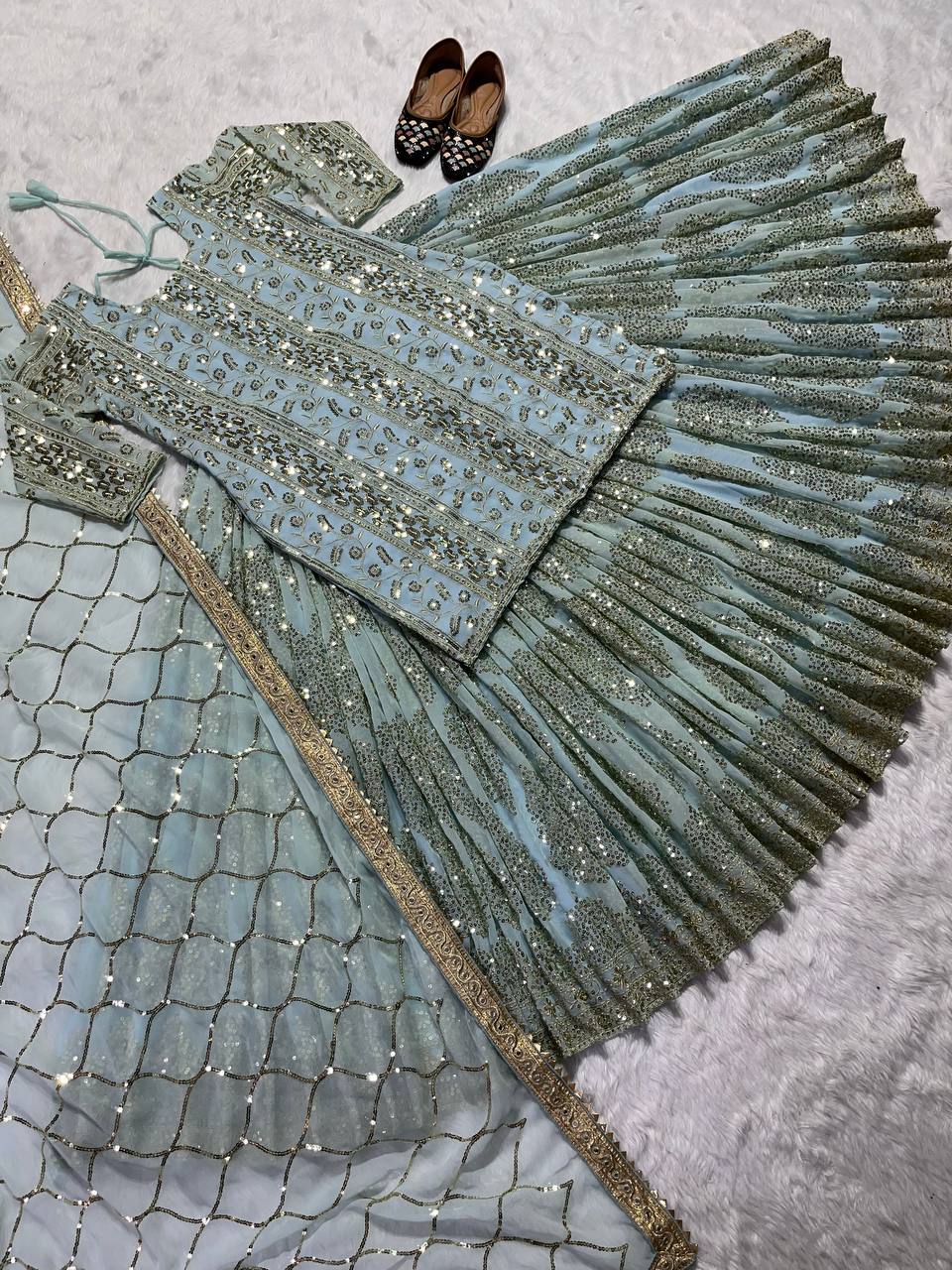 Designer Party Wear Top Lehenga And Dupatta With Fancy Border Work