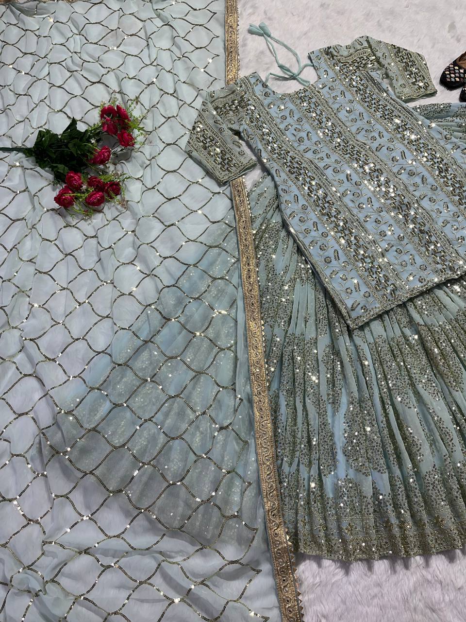 Designer Party Wear Top Lehenga And Dupatta With Fancy Border Work