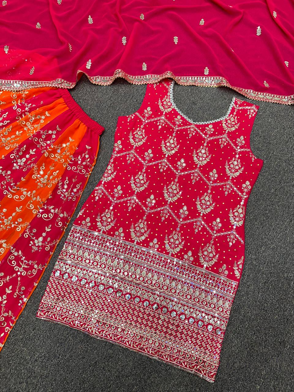 Beautiful Top - Plazzo & Dupatta With Embroidery And Sequins Work