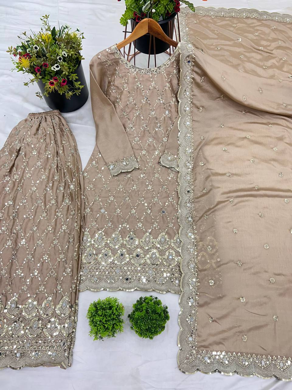 Designer Top-Bottom And Dupatta With Real Mirror Hand Work