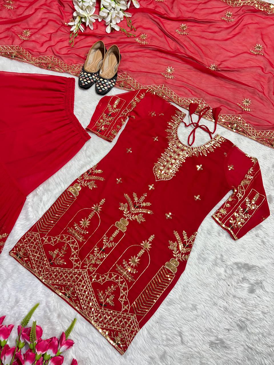 Designer Party Wear Look Top , Sharara Plazzo And Dupatta