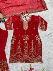 Designer Party Wear Look Top , Sharara Plazzo And Dupatta