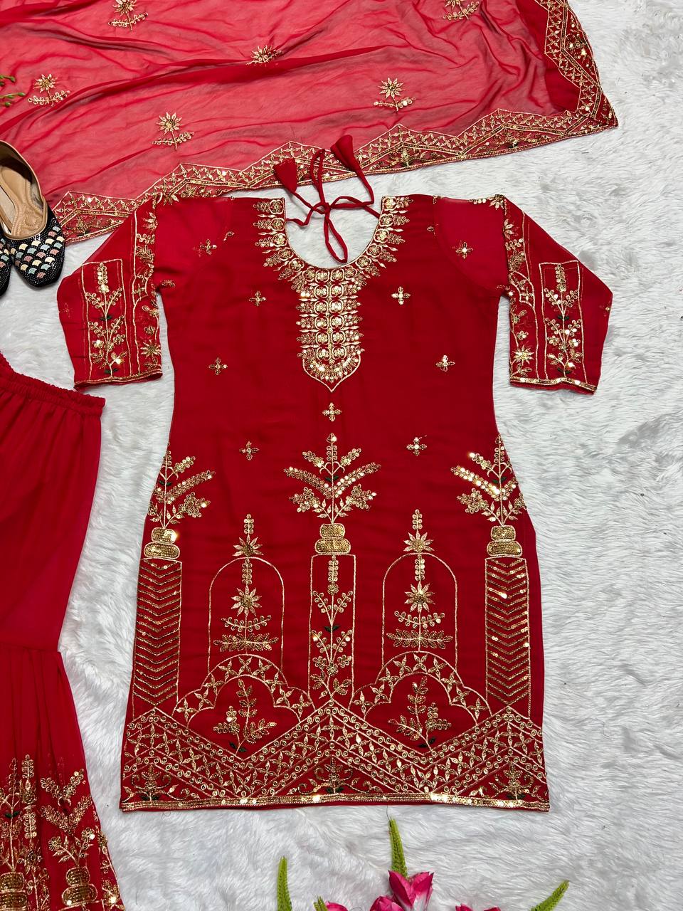 Designer Party Wear Look Top , Sharara Plazzo And Dupatta