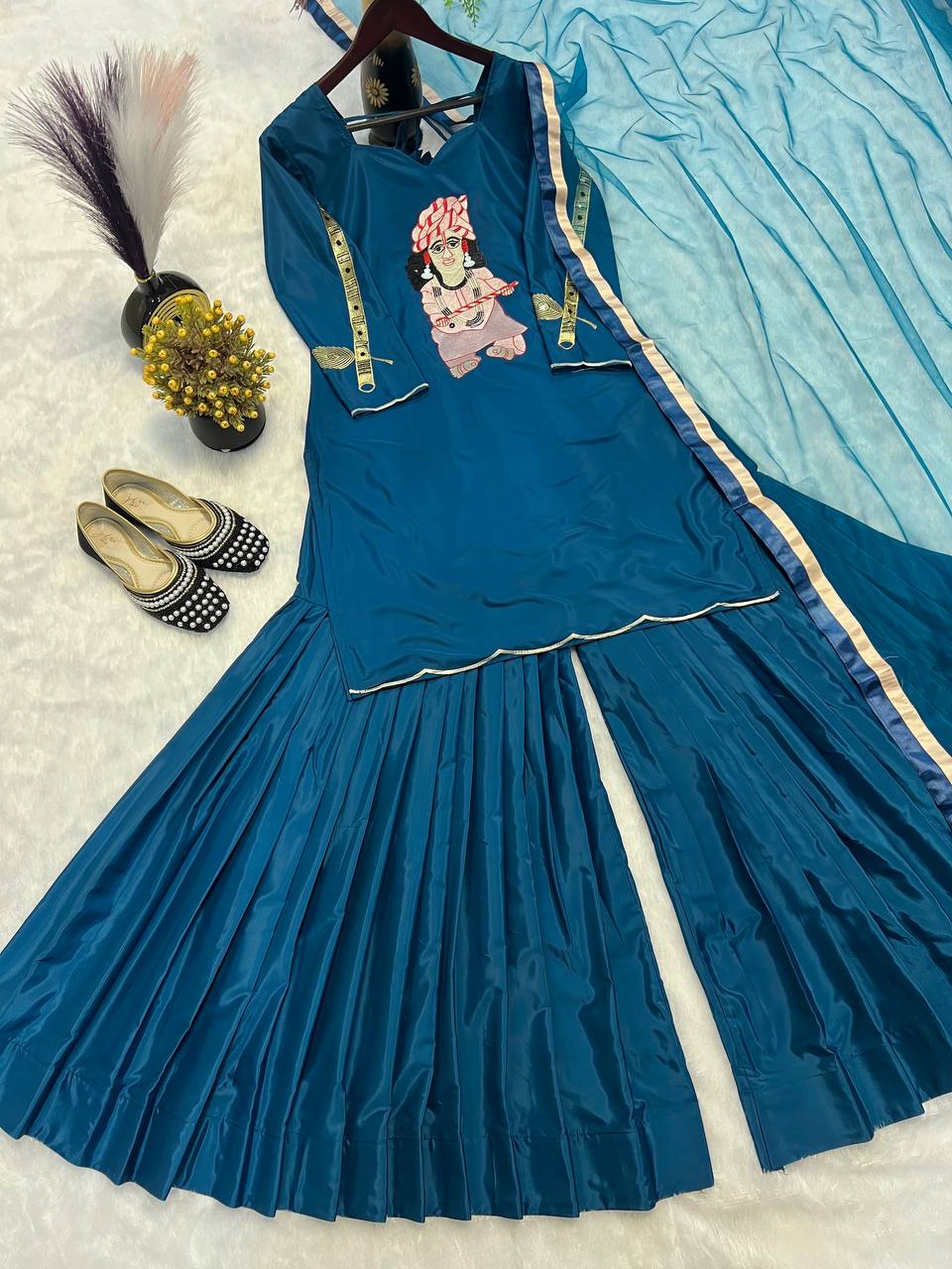 Beautiful Party Wear Suit Set With Fancy Borders Less Work