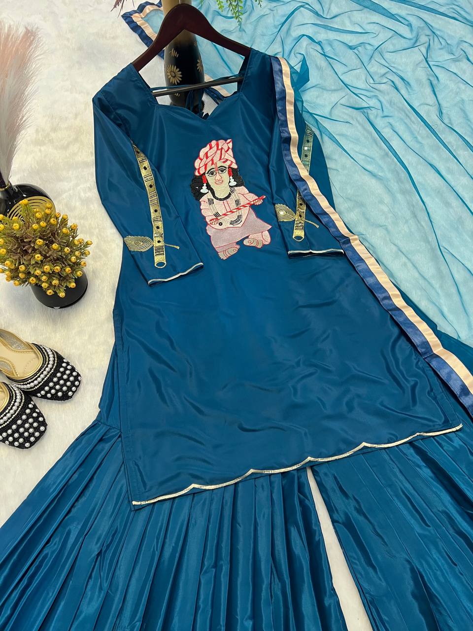 Beautiful Party Wear Suit Set With Fancy Borders Less Work