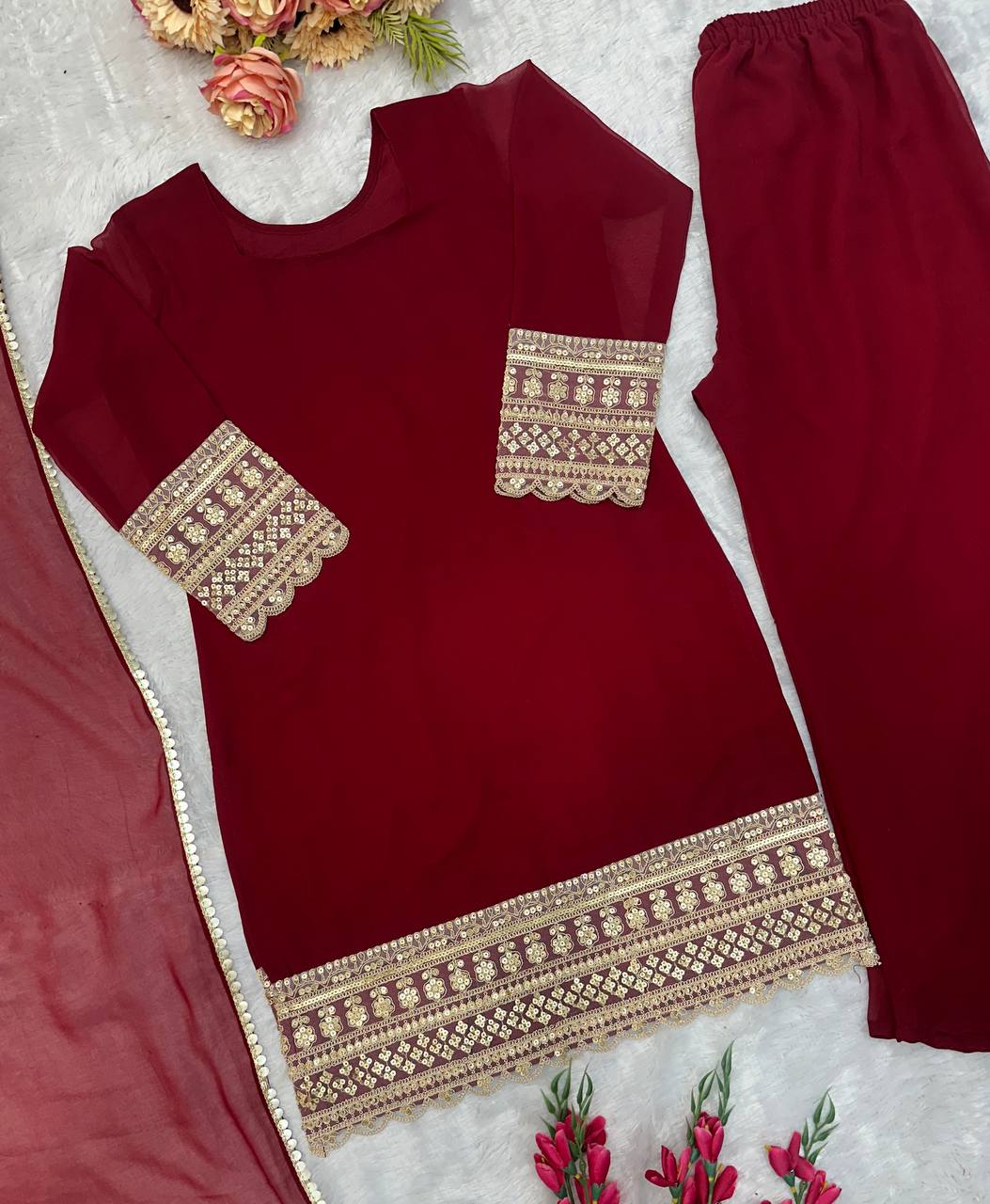 Designer Party Wear Top Plazzo And Dupatta