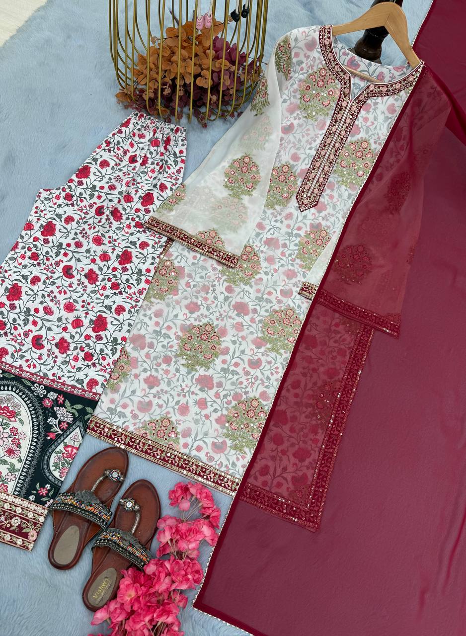 Designer Party Wear Look Top Plazzo & Beautiful Dupatta