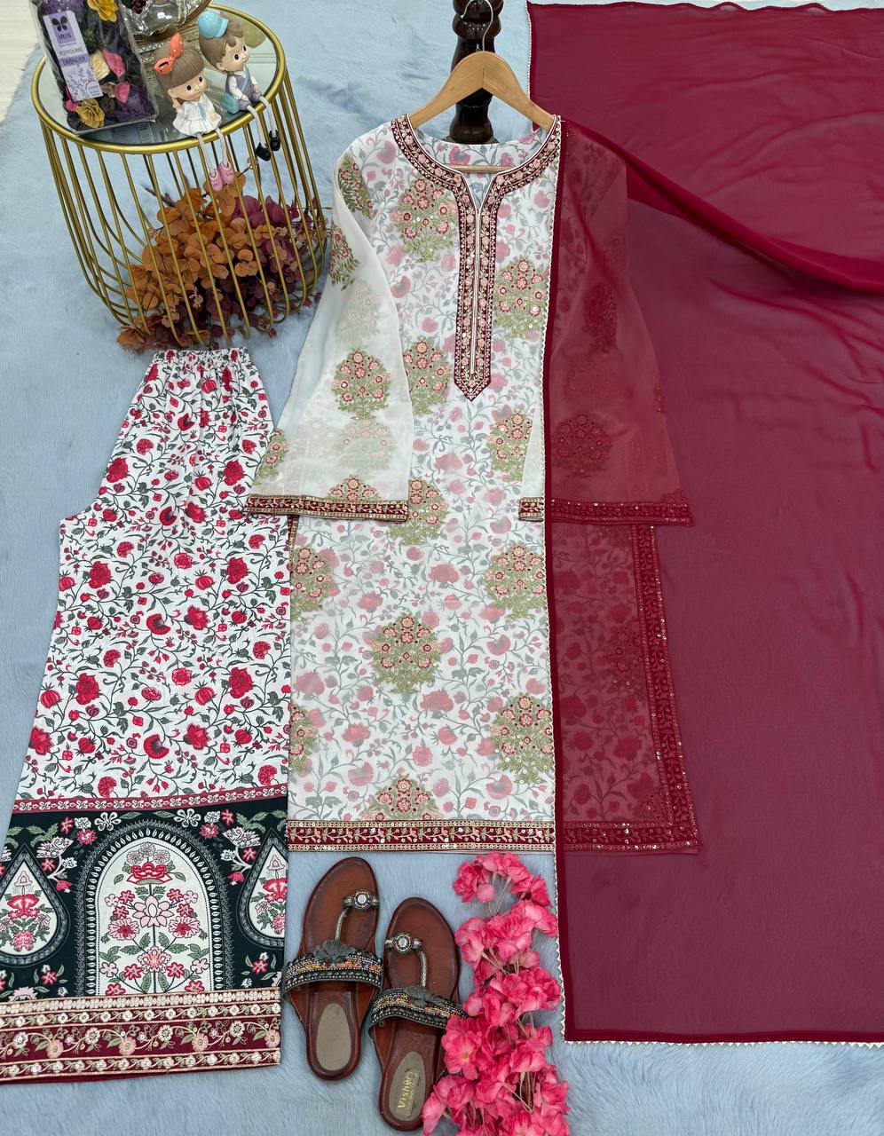 Designer Party Wear Look Top Plazzo & Dupatta