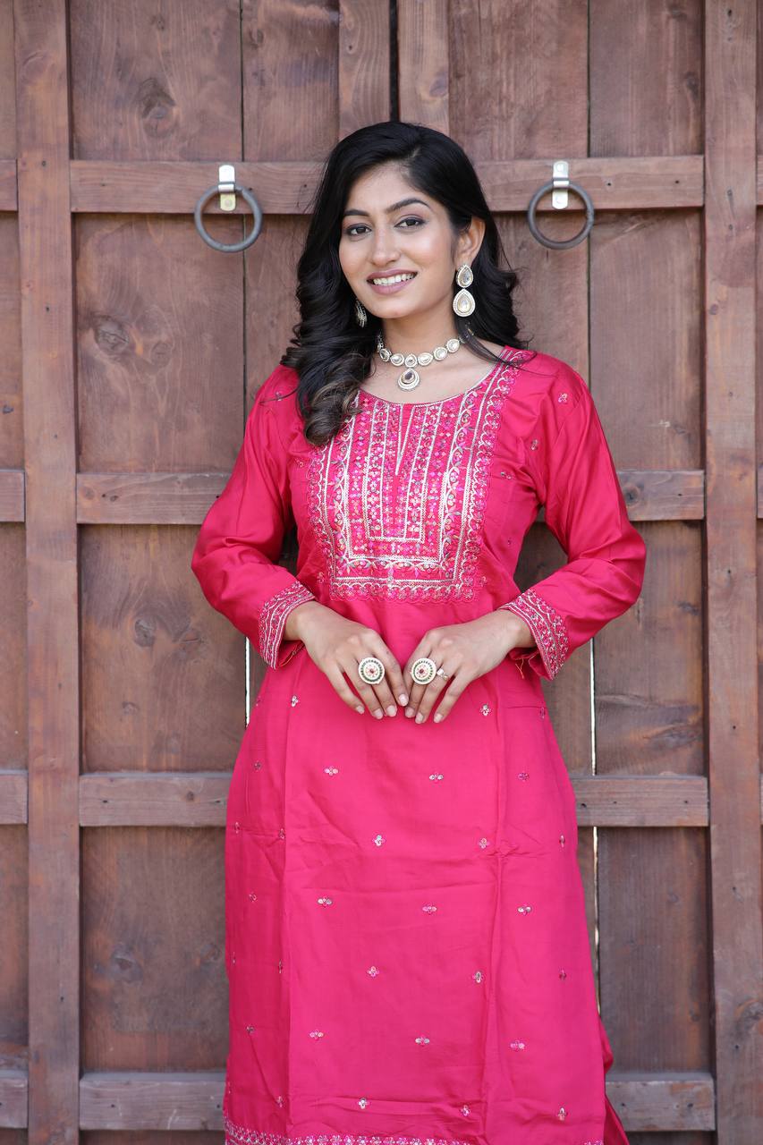 Party Wear Beautiful Top And Bottom With Embroidery Work