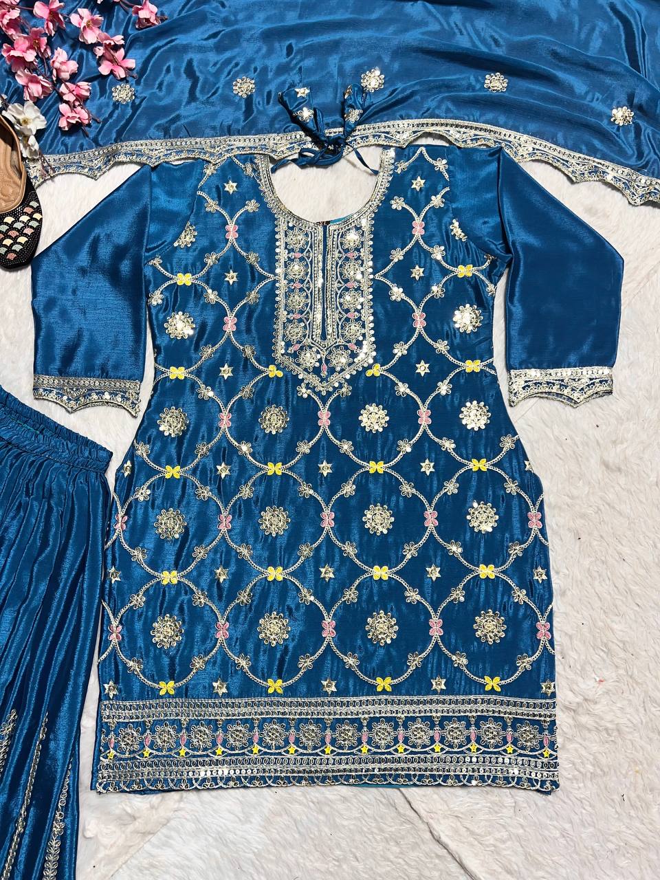 Party Wear Beautiful Top Plazzo With Fancy Dupatta