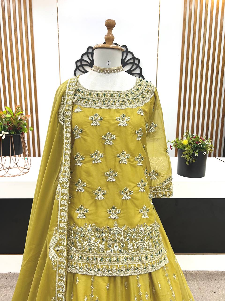 Party Wear Top Bottom And Dupatta With Embroidery Sequence Work